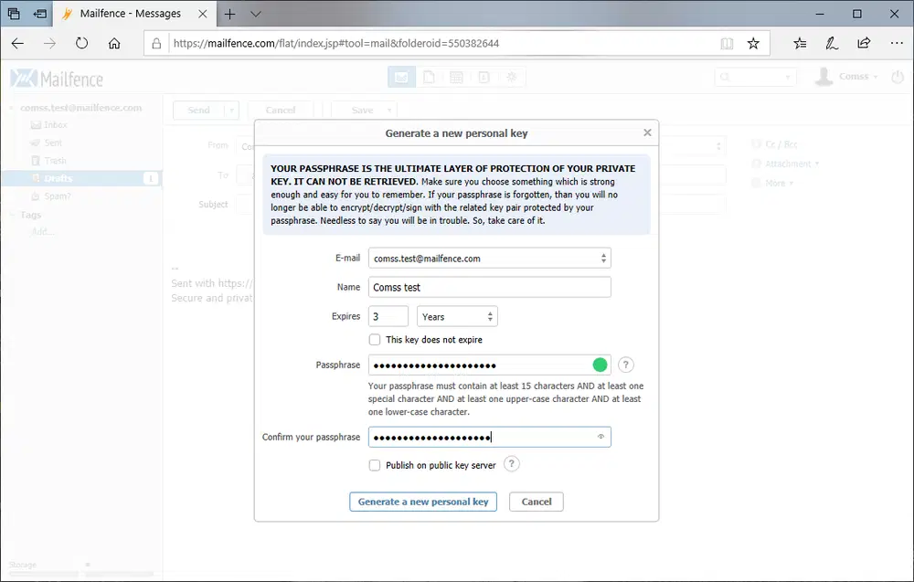 ���������� �������� ������� � ������ ����������� � Mailfence