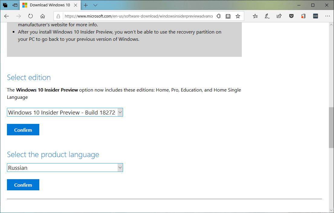 ������� Windows 10 Insider Preview build 18272