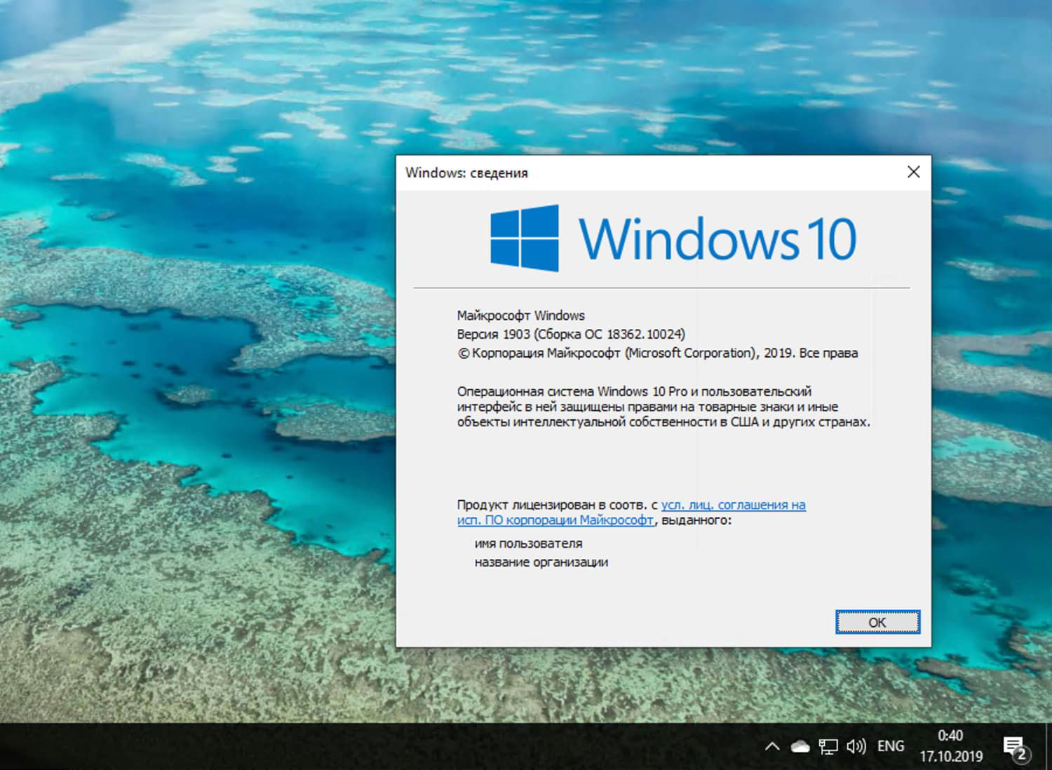 Windows 10 build 18362.10024 (19H2)