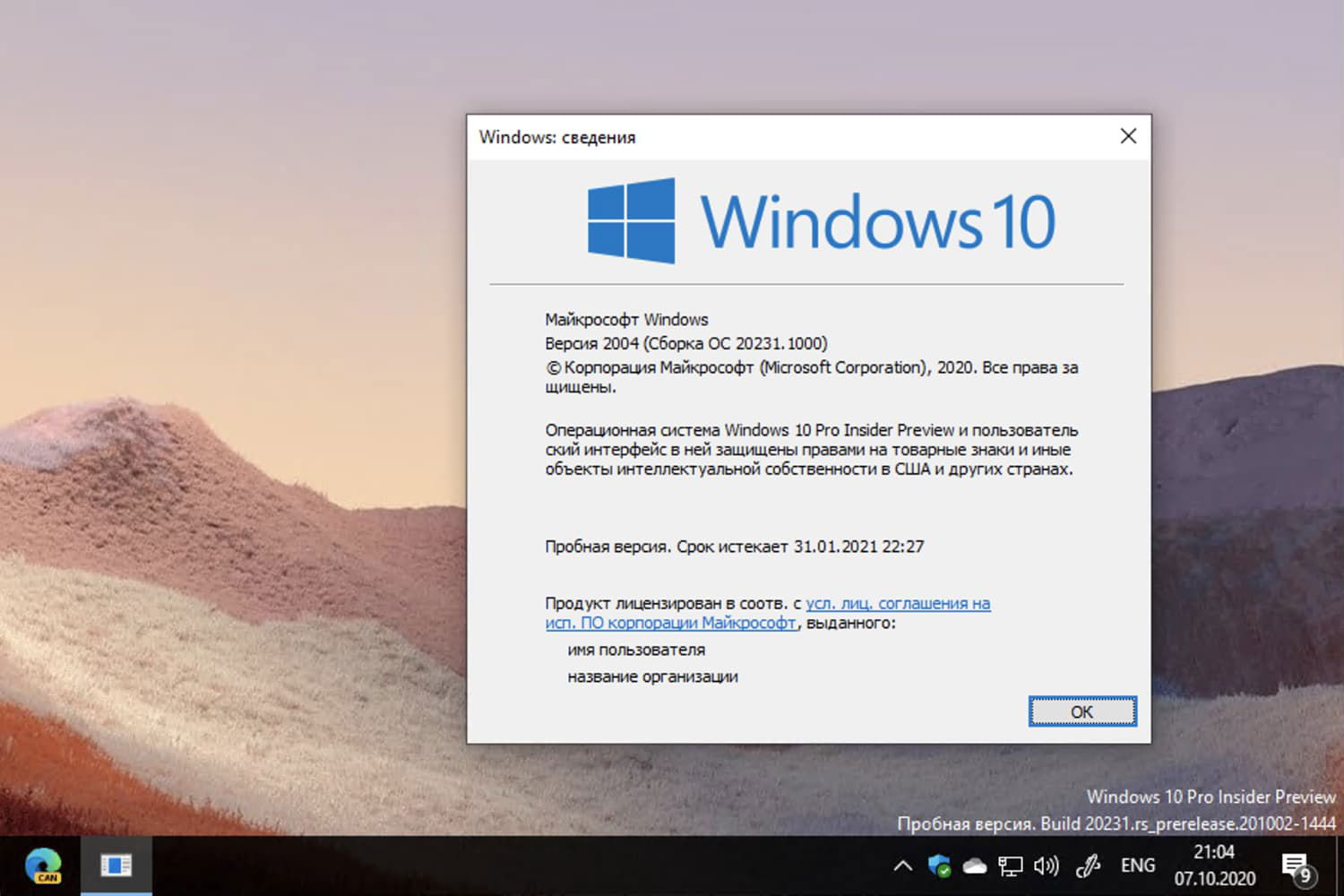 Windows 10 Insider Preview build 20231.1000, ������ 2004