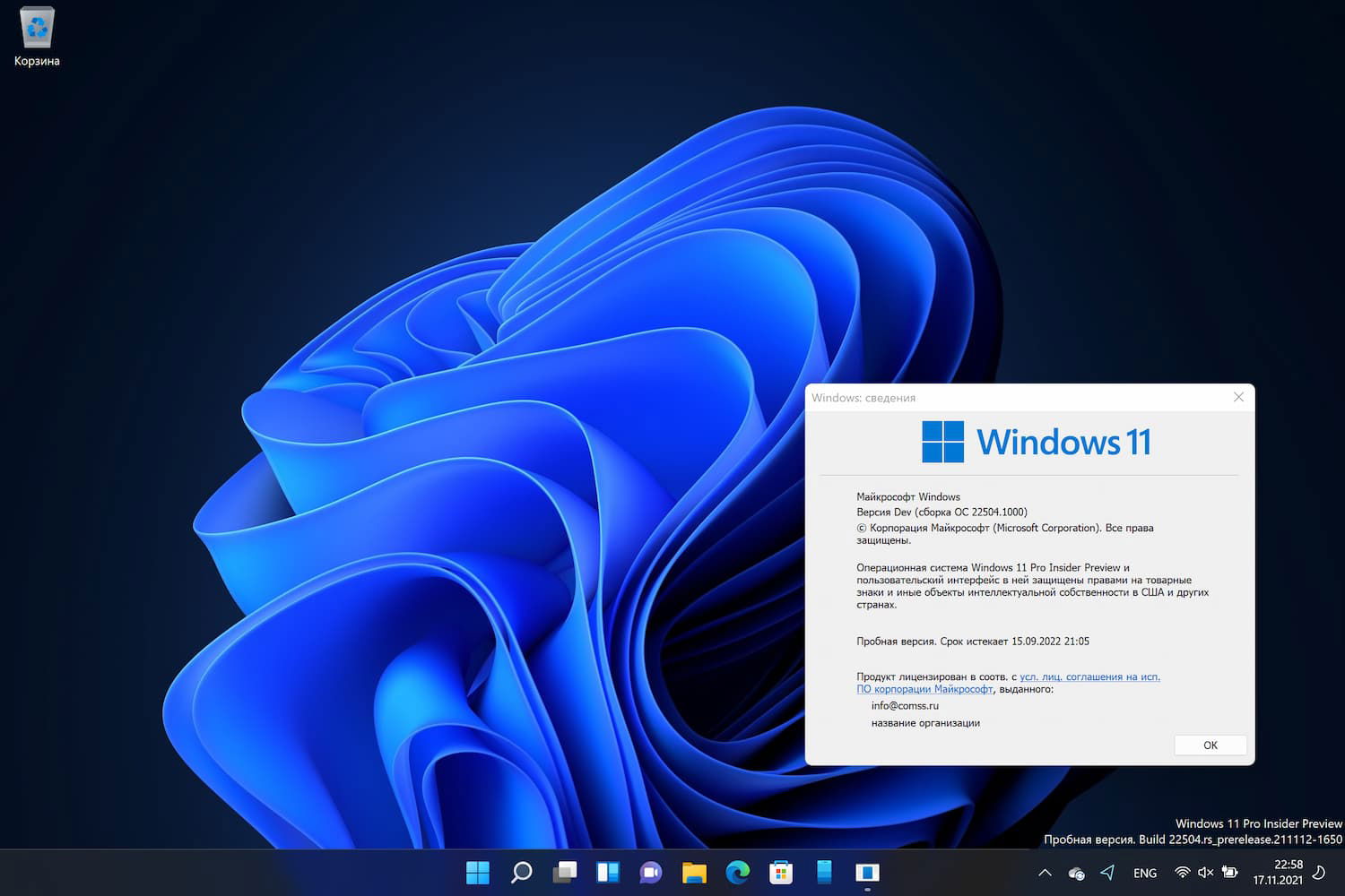 Windows 11, Версия Dev (Сборка ОС 22504.1000