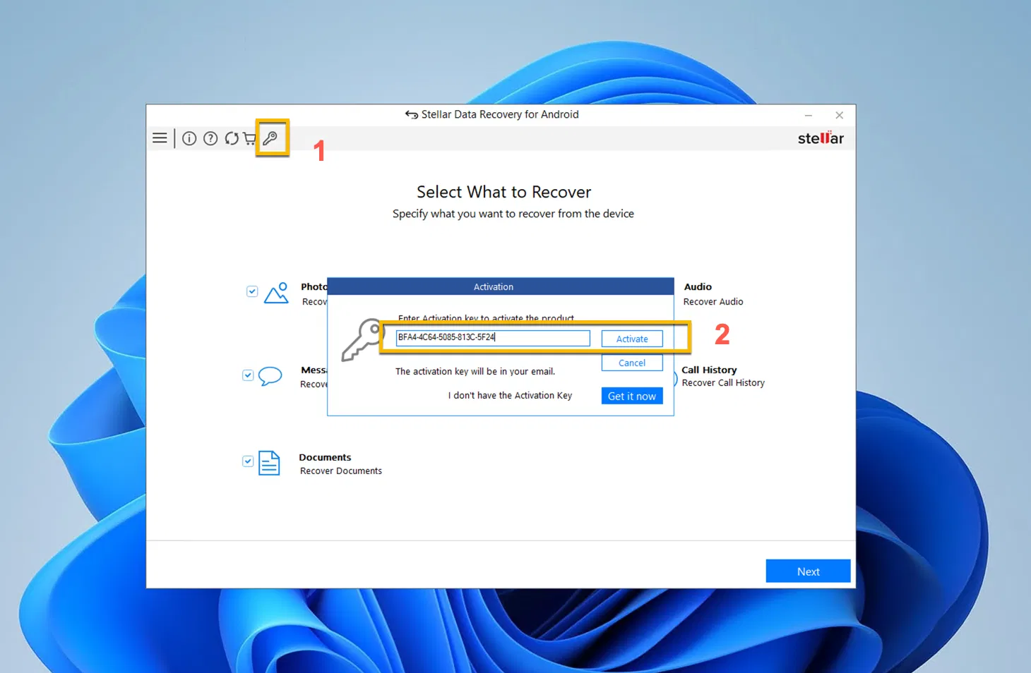 ���������� �������� Stellar Data Recovery for Android
