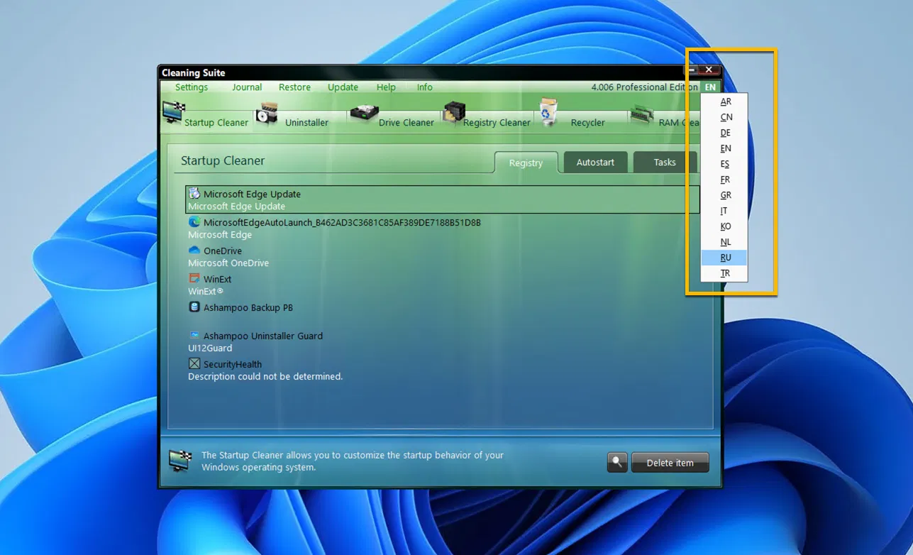 ���������� �������� Cleaning Suite Professional