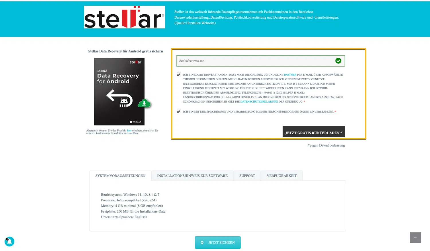 ���������� �������� Stellar Data Recovery for Android