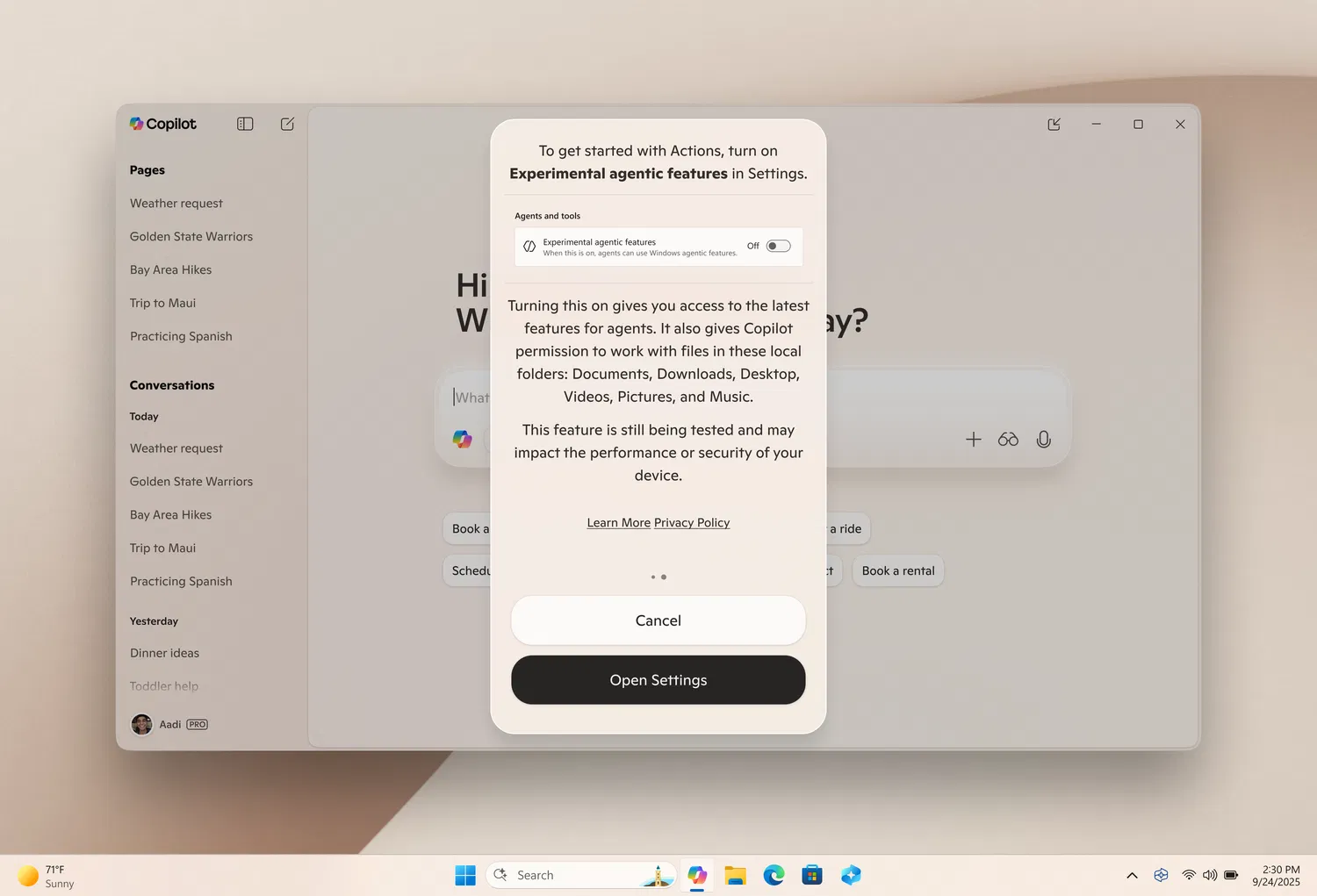 Copilot Actions �������� �� ��������� �������� �� ��.