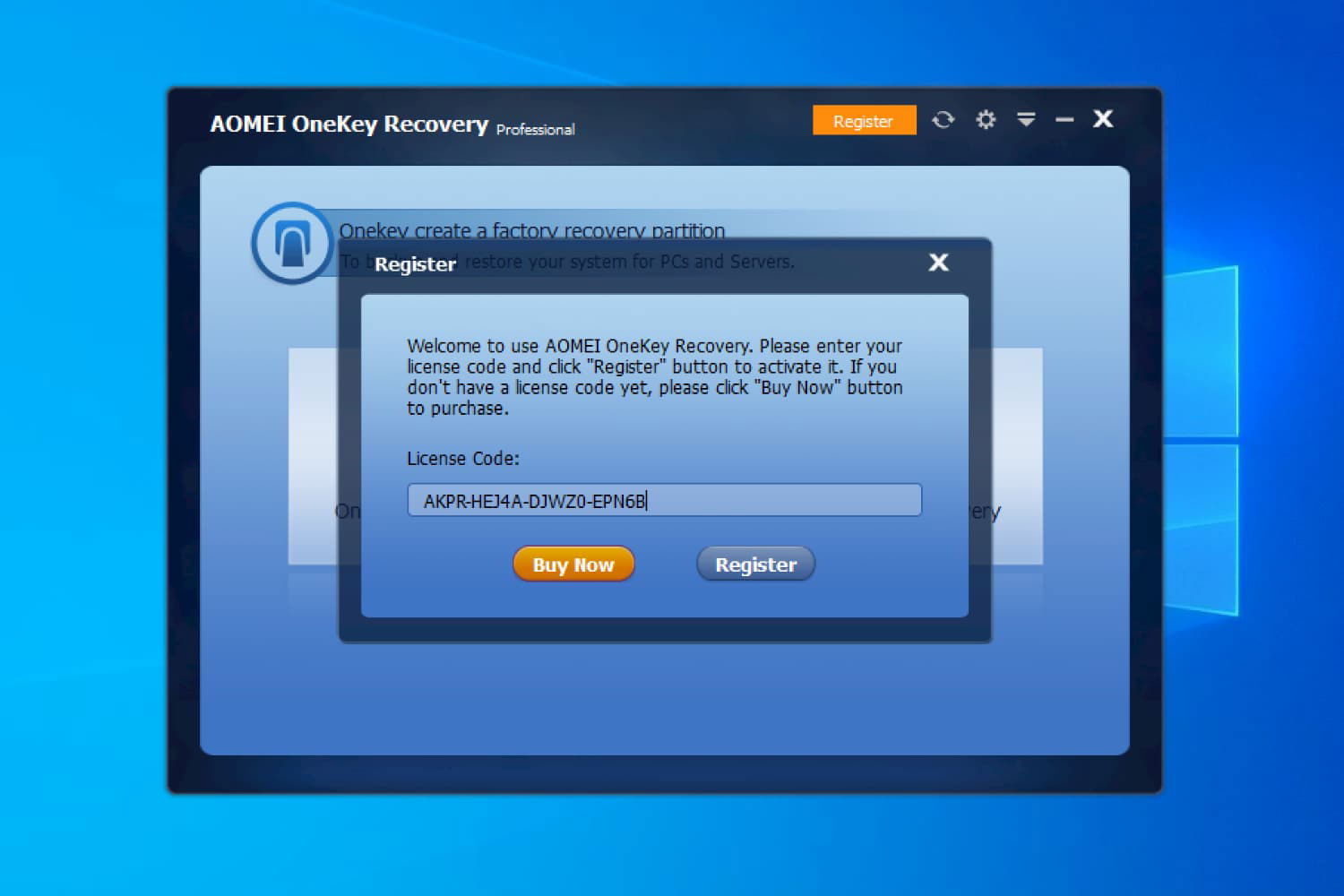 ���������� �������� AOMEI OneKey Recovery Pro