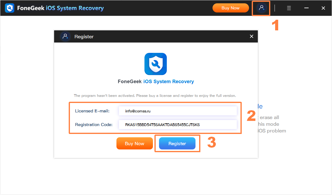 Бесплатная лицензия FoneGeek iOS System Recovery