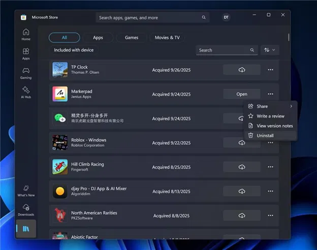 �������� ����������, ������������� ����� Microsoft Store, �� ������� ����������.