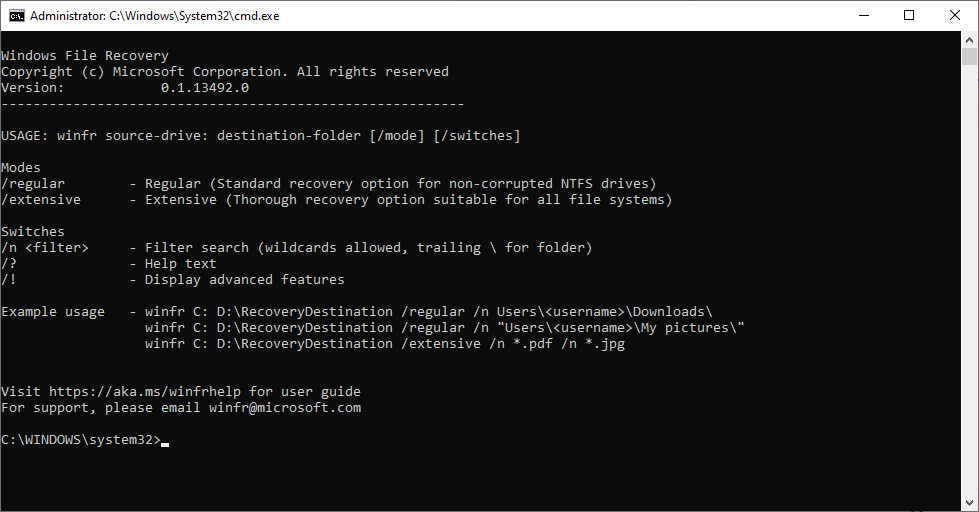 Windows File Recovery tool