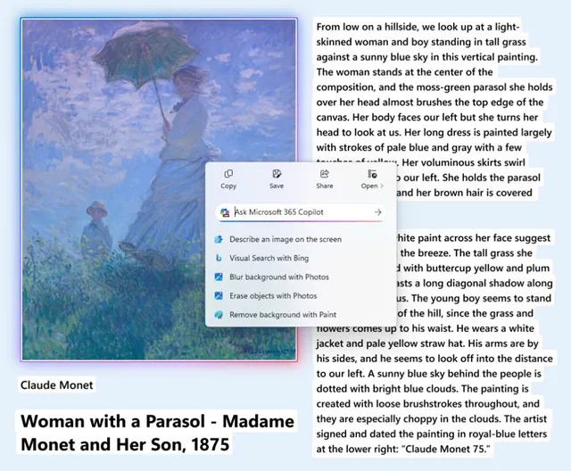 Контекстное меню «Действие щелчком» автоматически появляется для быстрого доступа к действиям.