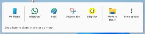 Интерфейс Drag Tray с вариантами отправки файлов в приложения и перемещения в папки.