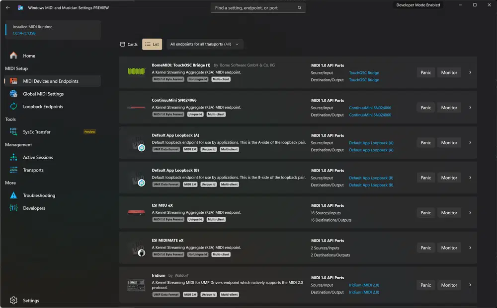 ���������� Windows MIDI Services Settings.