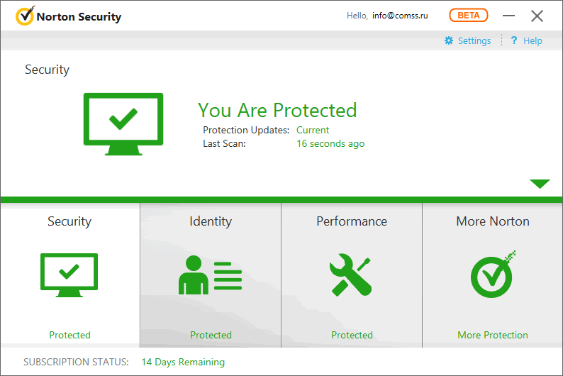 ������������ Norton Security 2016 � ���������� Windows 10