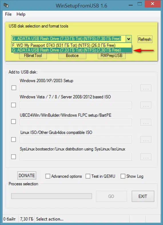 ����� USB ���������� � ��������� WinSetupFromUSB