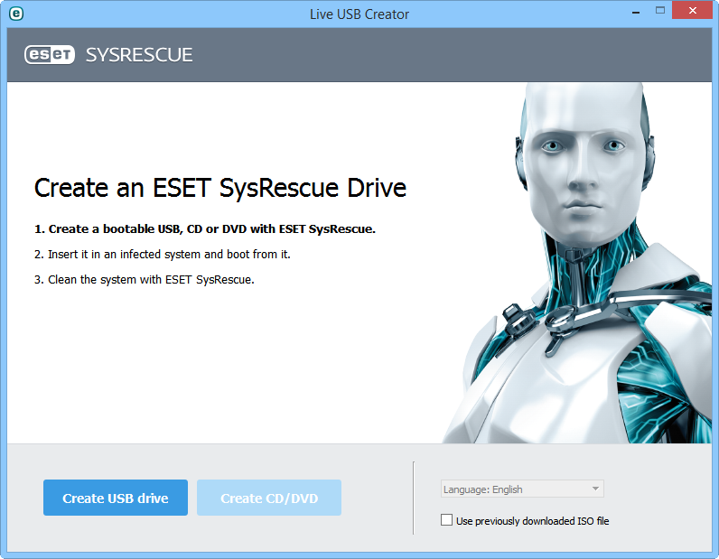 ������� ����������� ������������ ���� � ������� ESET SysRescue Live USB Creator