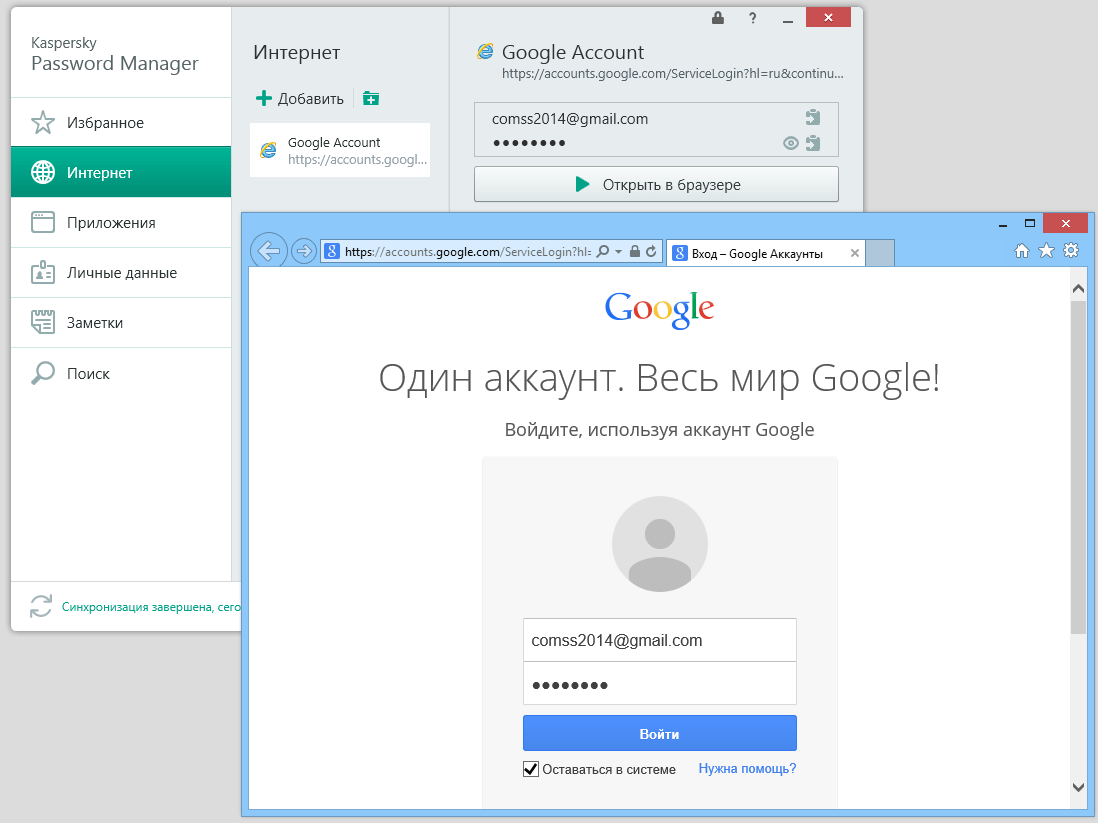 ����� Kaspersky Password Manager (��� ���� ���������): ��������������