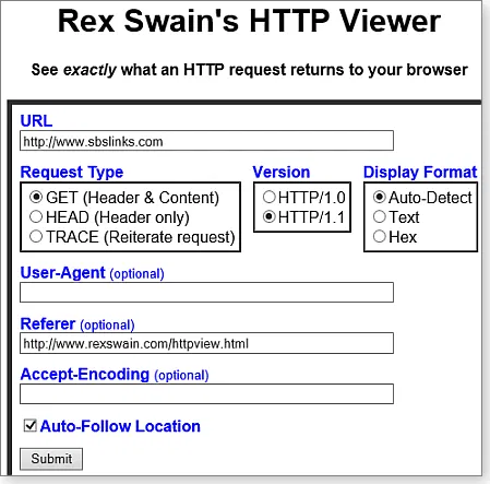 ������� 4. ������ Rex Swain's HTTP Viewer ����������, ����� HTTP-������� ��������� � �������