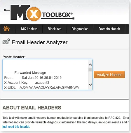������� 3. MxToolbox �������������� ��������� ��������� ����������� ����� ��� ��������� ��������������� ����������