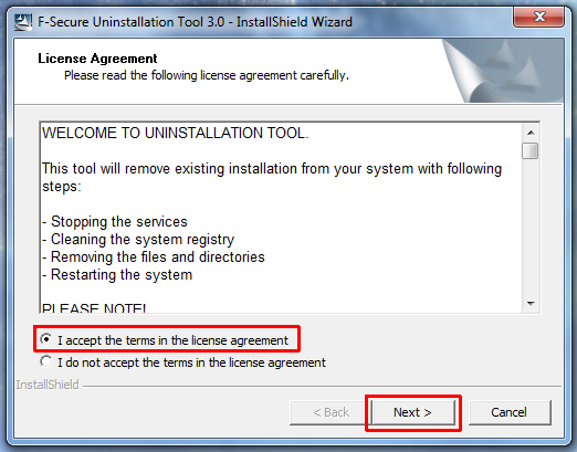 �������� ���������� F-Secure �������� F-Secure Uninstallation Tool