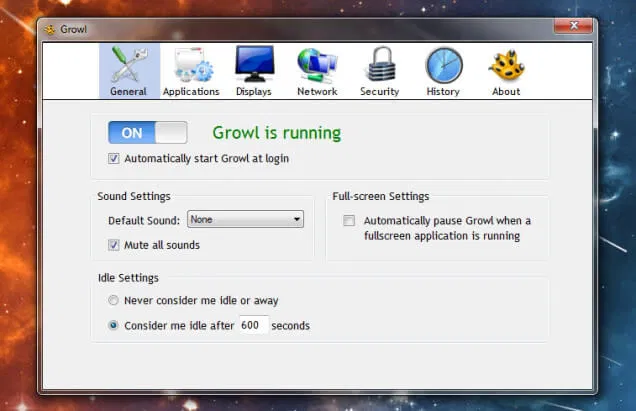 ������� ����������� ������� ����������� � ������� Growl