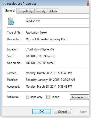 ����� ���������� �������������� ��� Windows: ���������� � Vista ���� recdisc.exe